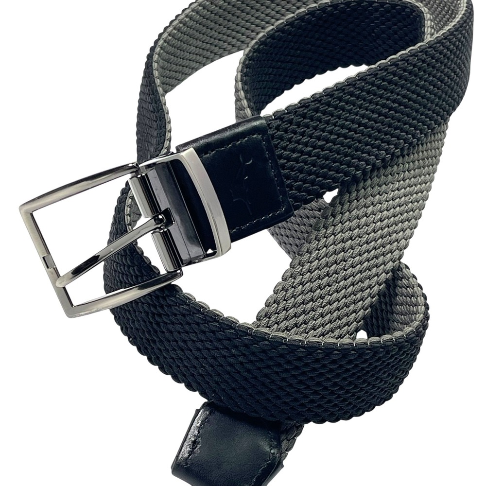 Tommy Bahama Men's Belt Two-Tone‎ Stretch Webbed Woven Belt Grey/Black L/XL EUC